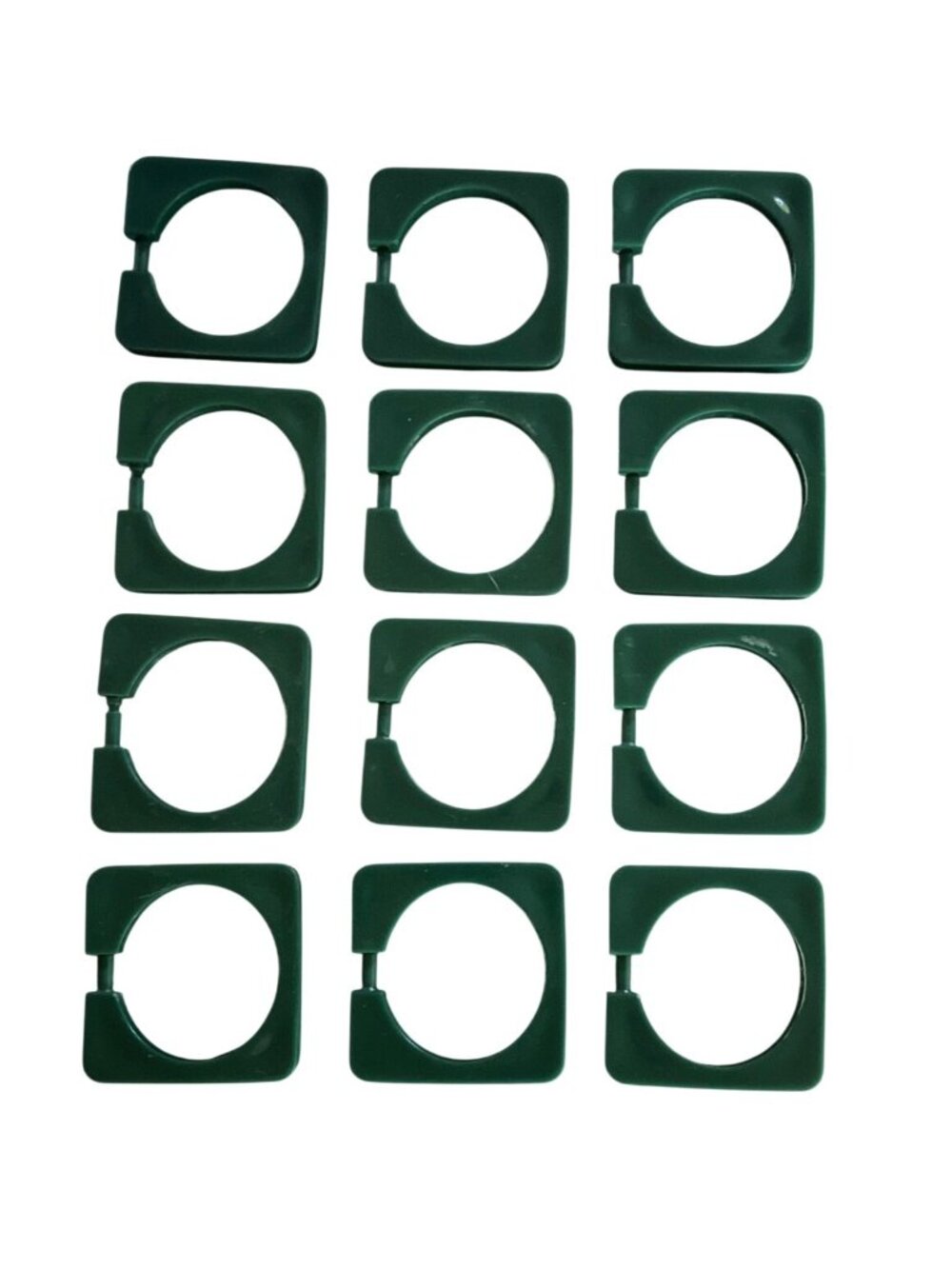 Vtg MCM Plastic Dark Green Square Shower Curtain Rings Set Of 12